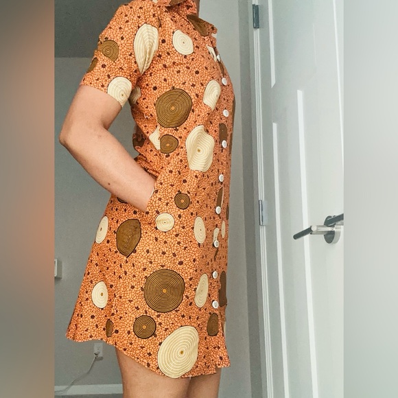 Orange African Print Shirt Dress - Picture 3 of 9